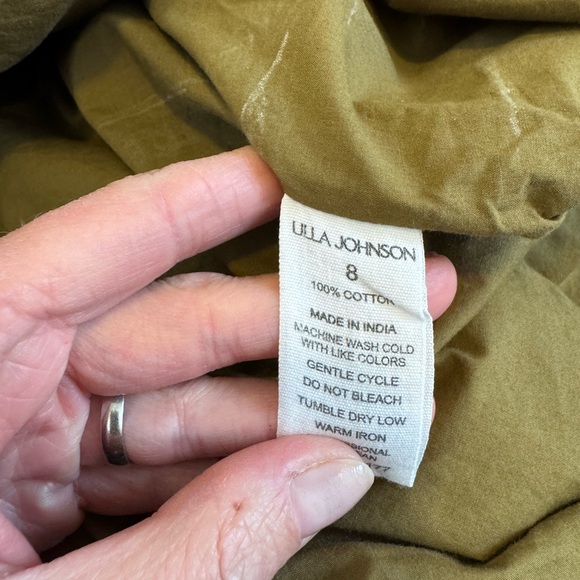 Ulla Johnson Martine Olive Green Fit Flare Puff Sleeve Off Shoulder 8 $325 - Picture 8 of 10